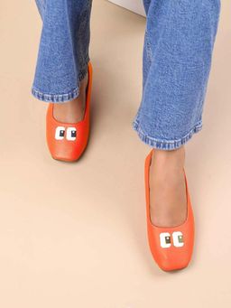 The Madras Trunk - Women Orange Mary Janes Ballerinas