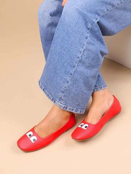 The Madras Trunk - Women Red Mary Janes Ballerinas