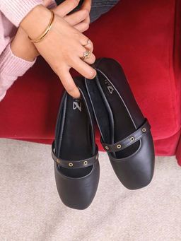The Madras Trunk - Women Black Mary Janes Ballerinas