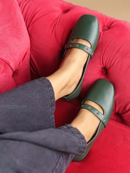 The Madras Trunk - Women Green Mary Janes Ballerinas
