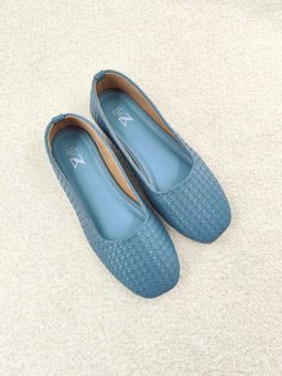 The Madras Trunk - Women Blue Textured Mary Janes Ballerinas