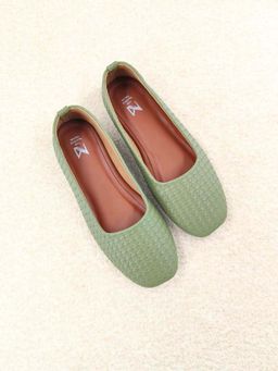 The Madras Trunk - Women Olive Textured Mary Janes Ballerinas