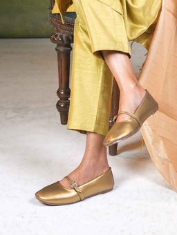 The Madras Trunk - Women Antique Gold Mary Janes Ballerinas