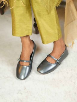 The Madras Trunk - Women Grey Mary Janes Ballerinas