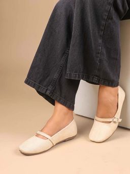 The Madras Trunk - Women Off White Mary Janes Ballerinas