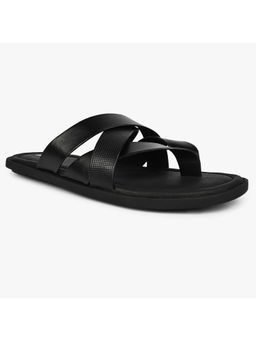 Aldo - Men Black Leather Cross Strap Sandals