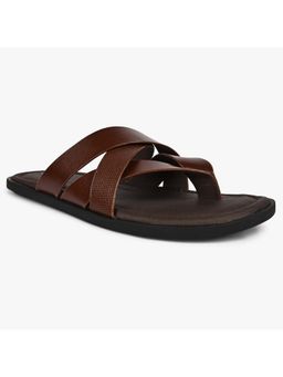 Aldo - Men Brown Leather Cross Strap Sandals