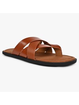 Aldo - Men Tan Leather Cross Strap Sandals