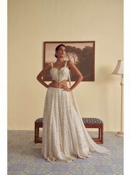Jade by Ashima - White Lily's Embrace Organza Embroidered Blouse with Lehenga