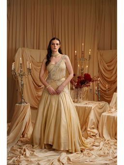 Jade by Ashima - Beige Women Organza Embroidered Top with Skirt