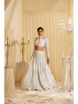 Jade by Ashima - White Florence Organza Embroidered Top with Skirt
