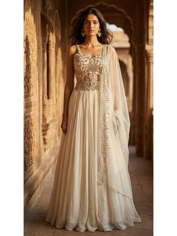 Basanti Kapde aur Koffee - Georgette Embroidered Ivory Lehenga with Blouse and Dupatta