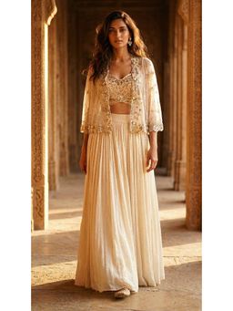 Basanti Kapde aur Koffee - Peach Embroidered Lehenga with Blouse and Jacket