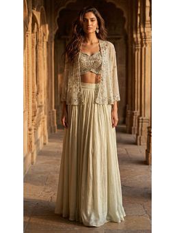 Basanti Kapde aur Koffee - Powder-Blue Embroidered Lehenga with Blouse and Jacket