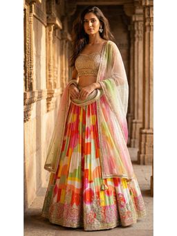 Basanti Kapde aur Koffee - Georgette Embroidered Multicolour Lehenga with Blouse and Dupatta