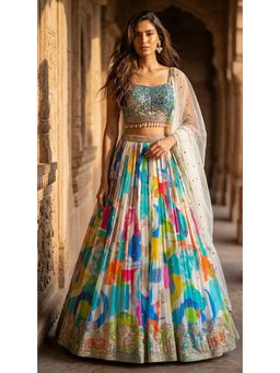 Basanti Kapde aur Koffee - Georgette Embroidered Multicolour Lehenga with Blouse and Dupatta