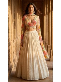 Basanti Kapde aur Koffee - Ivory Georgette Embroidered Lehenga with Blouse and Dupatta
