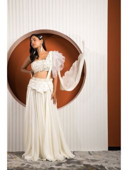 Jade by Ashima - Ivory Willow Georgette Solid Blouse with Skirt