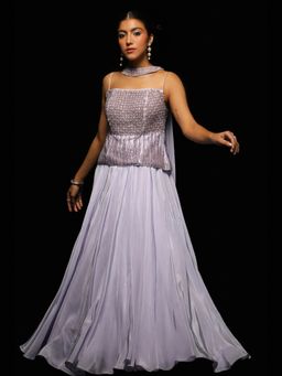 Jade by Ashima - Lavender Zenitha Crepe Embroidered Top with Skirt and Dupatta