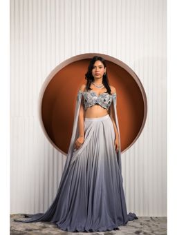 Jade by Ashima - Grey Columbine Crepe Ombre Blouse with Skirt