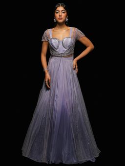 Jade by Ashima - Lavender Veloura Crepe Embroidered Bustier with Skirt and Jacket
