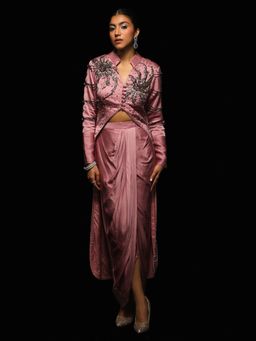Jade by Ashima - Pink Nebula Crepe Embellished Skirt with Jacket