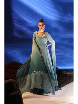 Jade by Ashima - Teal Darya Cape Sleeves Gown