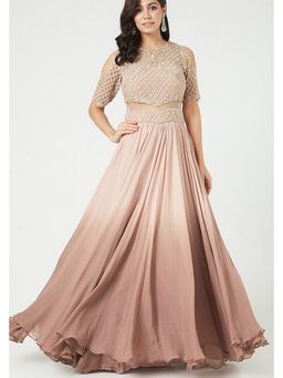 Jade by Ashima - Peach Women Polyester Ombre Top with Skirt