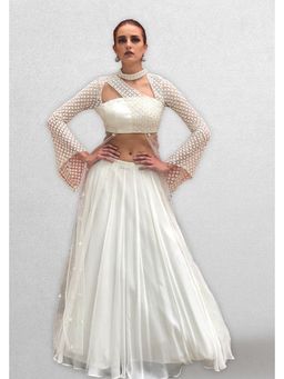Jade by Ashima - Off White Women Georgette Embroidered Cape with Skirt