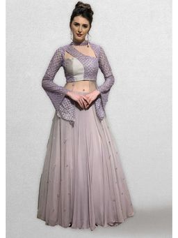 Jade by Ashima - Purple Women Georgette Solid Blouse with Lehenga
