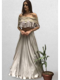 Jade by Ashima - Grey Women Silk Solid Skirt with Top