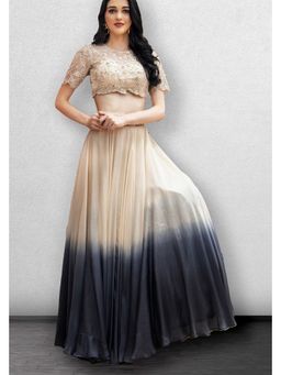 Jade by Ashima - Ivory Women Silk Ombre Crop Top with Lehenga
