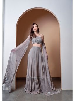 Jade by Ashima - Grey Women Georgette Solid Lehenga with Choli
