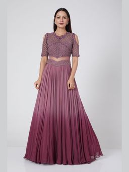 Jade by Ashima - Mauve Women Polyester Ombre Top with Skirt