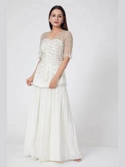 Jade by Ashima - Off White Women Net Embellished Skirt with Peplum Top