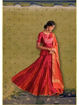 Myoho - Matka Yoke Pink Top with Lehenga and Dupatta