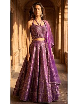 Basanti Kapde aur Koffee - Purple Banarasi Embroidered Lehenga with Corset and Dupatta