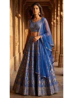 Basanti Kapde aur Koffee - Blue Banarasi Embroidered Lehenga with Blouse and Dupatta