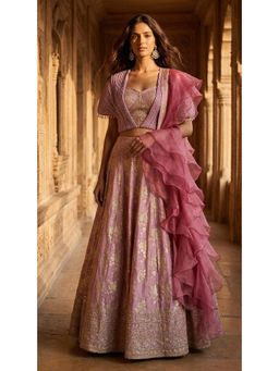 Basanti Kapde aur Koffee - Pink Banarasi Embroidered Lehenga with Blouse and Dupatta