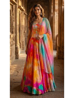 Basanti Kapde aur Koffee - Crepe Embroidered Multicolour Lehenga with Corset and Dupatta