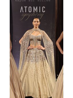 Basanti Kapde aur Koffee - Embroidered Gold Corset Blouse with Lehenga and Dupatta