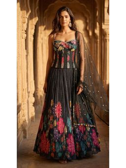 Basanti Kapde aur Koffee - Georgette Embroidered Black Corset with Lehenga and Dupatta