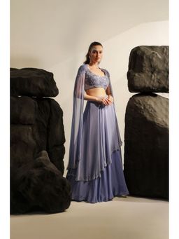 Jade by Ashima - Blue Women Georgette Solid Skirt with Blouse