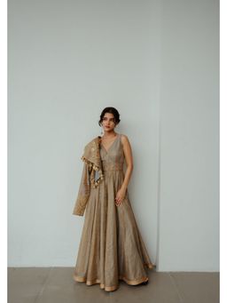WABI SABI by Anshum-Ritesh - Golden Feather Dress with Cape Jacket