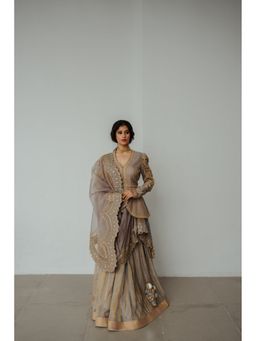 WABI SABI by Anshum-Ritesh - Grey Noori Lehenga with Blouse and Dupatta