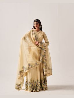 WABI SABI by Anshum-Ritesh - Beige Floral Abundance Lehenga with Blouse and Dupatta
