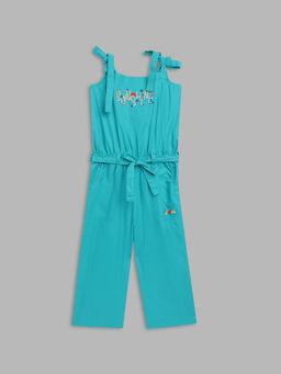 Blue Giraffe - Girls Blue Embroidered Jumpsuit