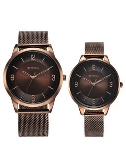 Titan - Bandhan Quartz Analog Brown Dial Stainless Steel Strap Watch for Couple (M)