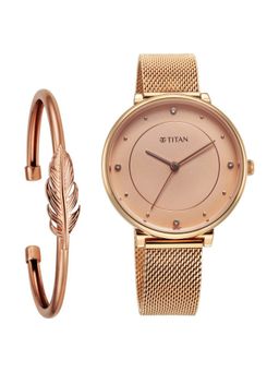 Titan - Purple Stackable Quartz Analog Peach Dial Watch for Women with Bracelet (M)