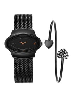 Fastrack - Pulse Quartz Analog Black Dial Stainless Steel Strap Watch for Women with Bracelet (M)